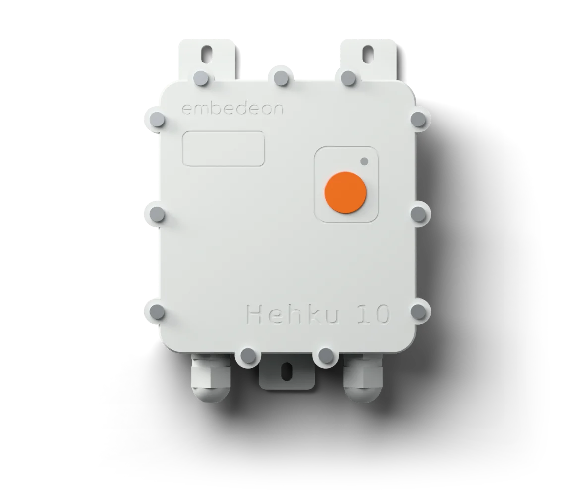 The finished Hehku&nbsp;10 in its light grey housing, seen from the front