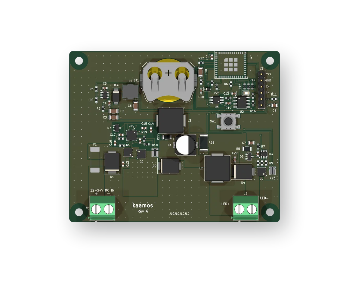 The kaamos circuit board seen from above